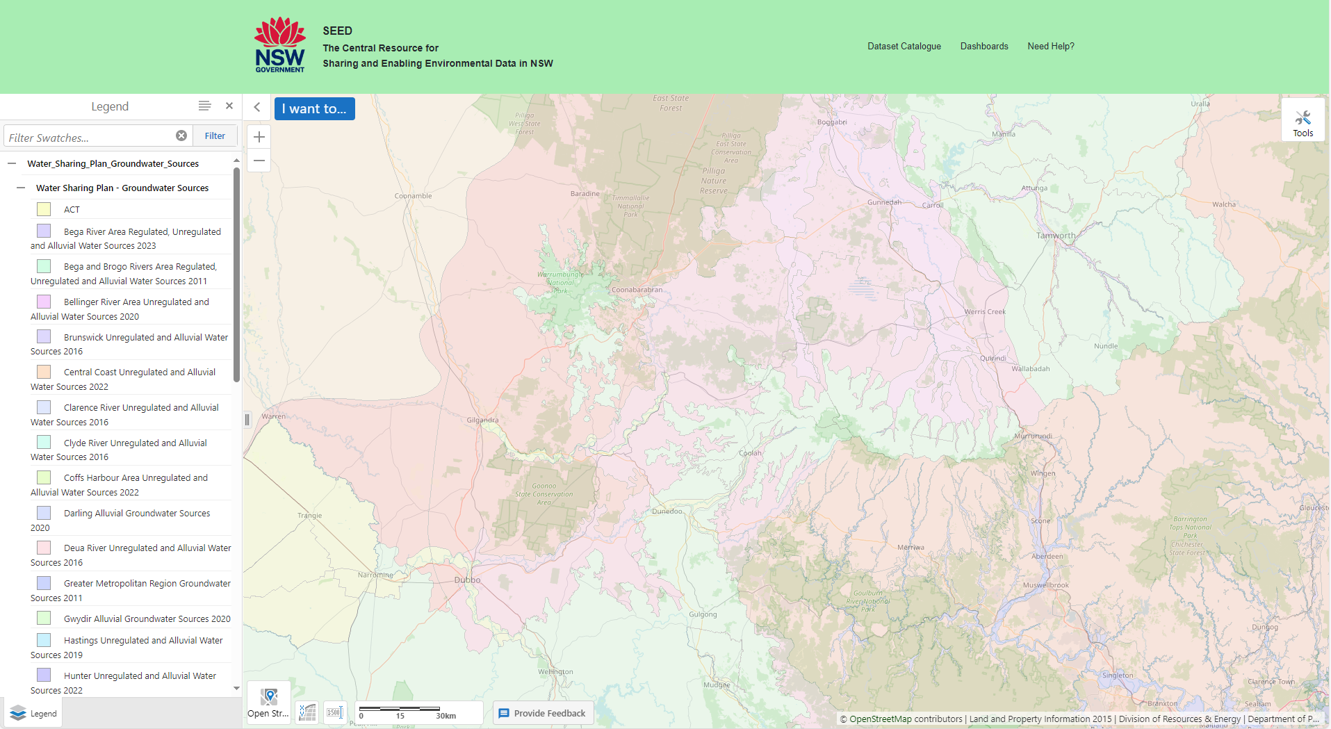 Water Sharing Plan map service displayed on SEED Map